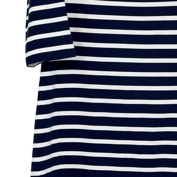 J McLaughlin Size Large Blue/White Patrice Off Shoulder Striped Nautical Dress - Picture 4 of 12